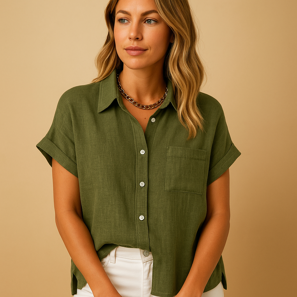 Light summer blouse for women with breathable fabric and casual-chic fit, ideal for warm days and stylish summer outfits.