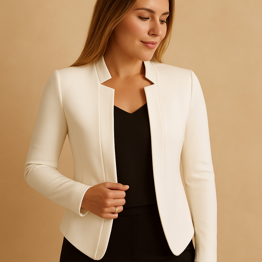 Lightweight women’s blazer with lapel collar in a regular fit and hip length, ideal for spring and summer styling.