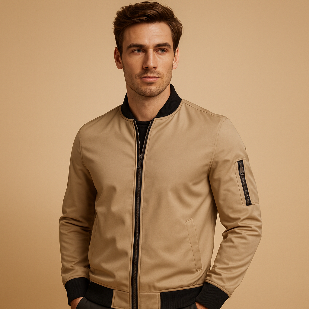 Men’s lightweight bomber jacket with zip closure and classic design, perfect for casual outfits and everyday wear.