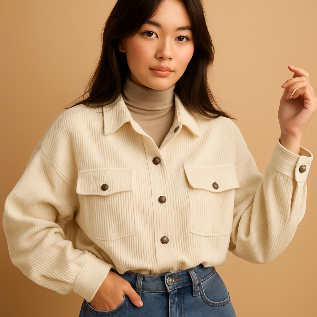 Lightweight corduroy summer jacket for women in breathable fabric, ideal for casual and elegant summer looks with versatile styling options.