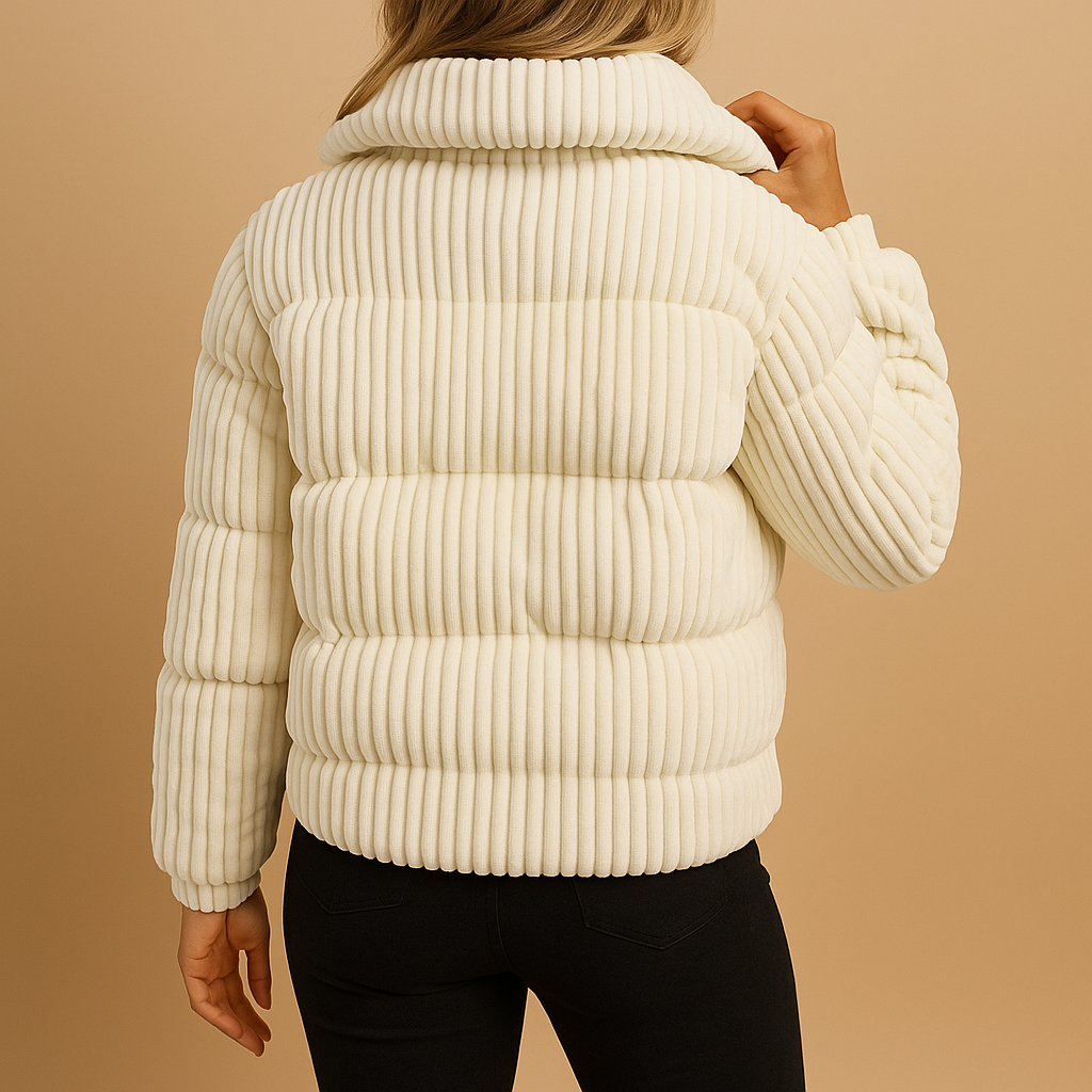 Lightweight puffer jacket for women with tailored fit, high collar, and water-repellent design for stylish winter warmth.