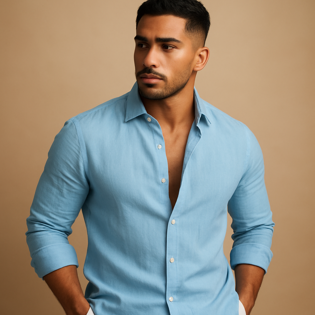 Lightweight relaxed fit shirt for men in green, white, blue, black, and pink with breathable fabric, ideal for summer workdays, weekends, and casual wear.