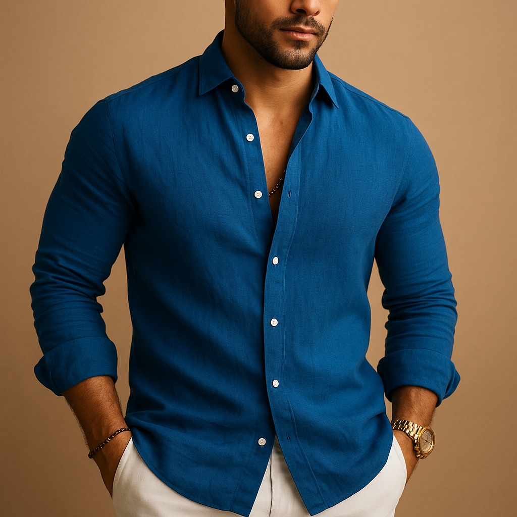 Men’s lightweight breathable shirt with classic fit, designed for casual wear, warm days, and formal occasions.