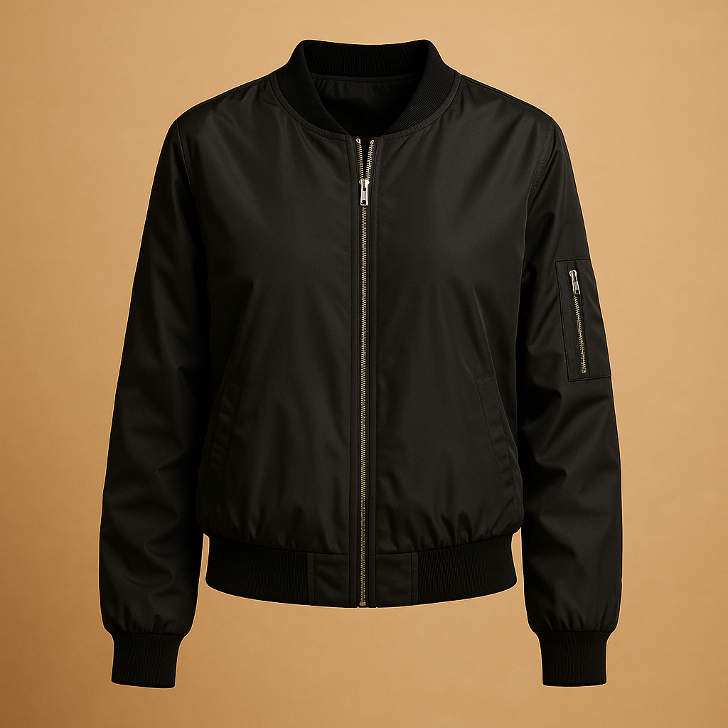 Lightweight summer bomber jacket for women with zipper and side pockets, perfect for casual or chic warm-weather outfits.