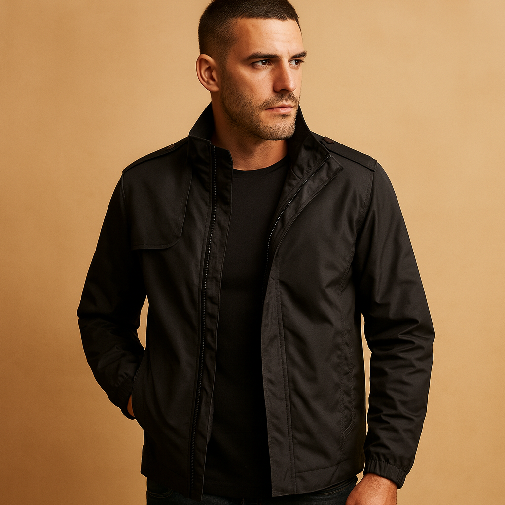 Men’s lightweight summer jacket with stand-up collar and modern design, perfect for casual and formal wear during warm days.
