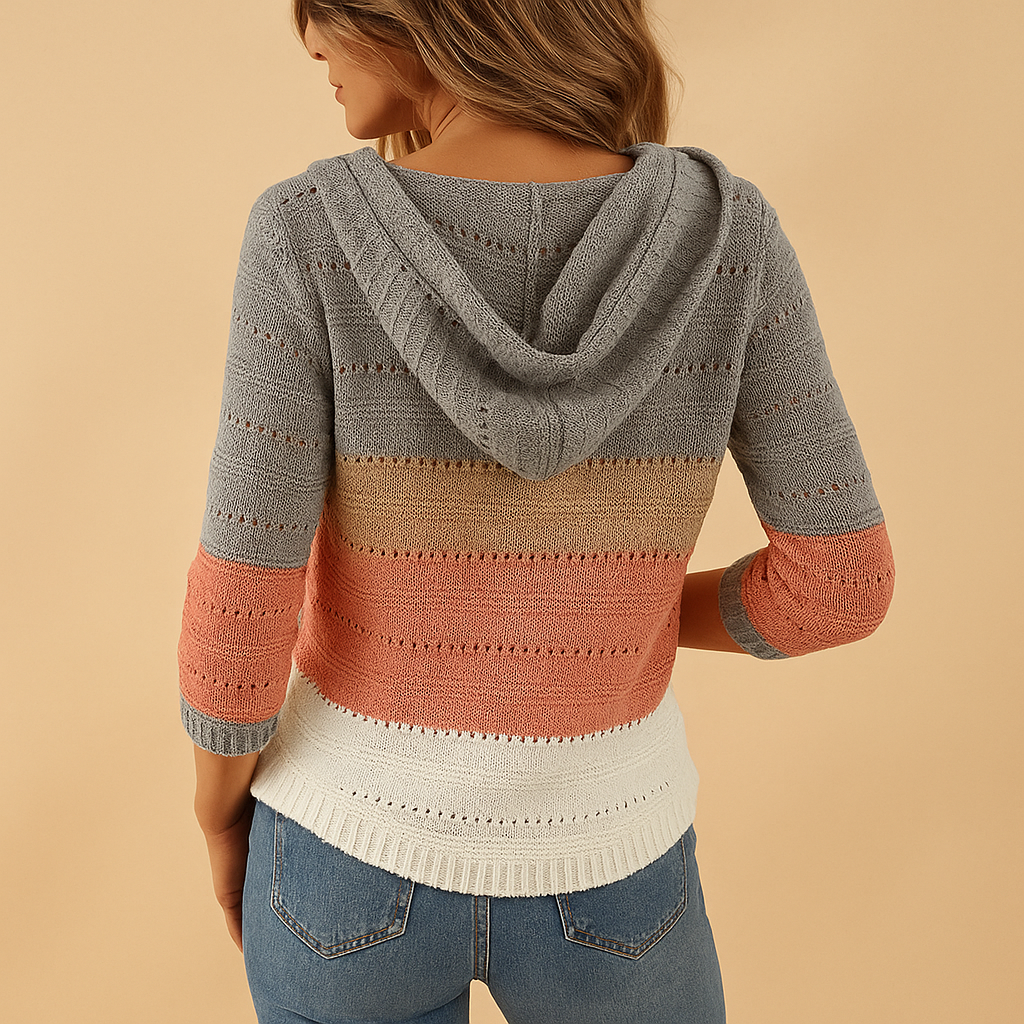 Women’s lightweight V-neck knitted sweater with breathable open-knit detail, relaxed fit, and soft fabric, perfect for spring, summer, or autumn wear.