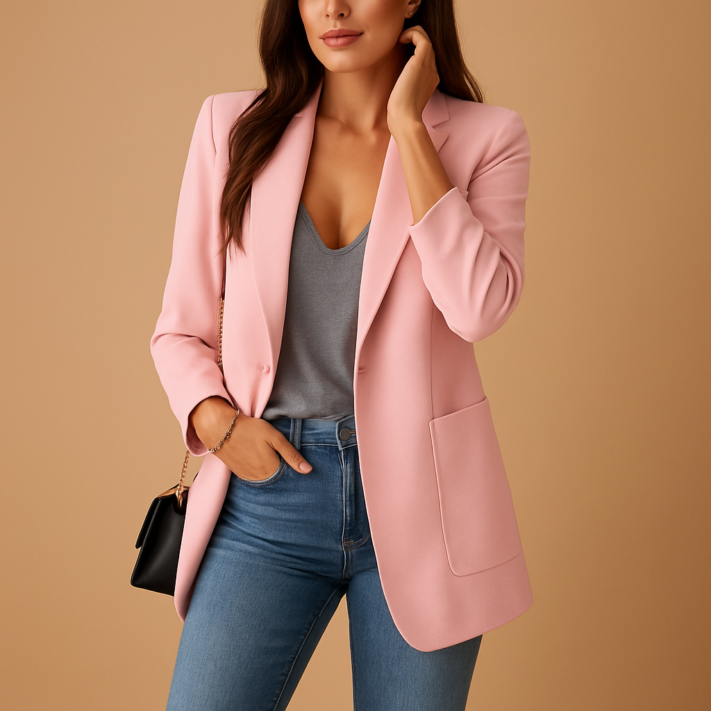 Long elegant blazer for women with slim silhouette and premium fabric, ideal for office, formal events or stylish casual outfits.