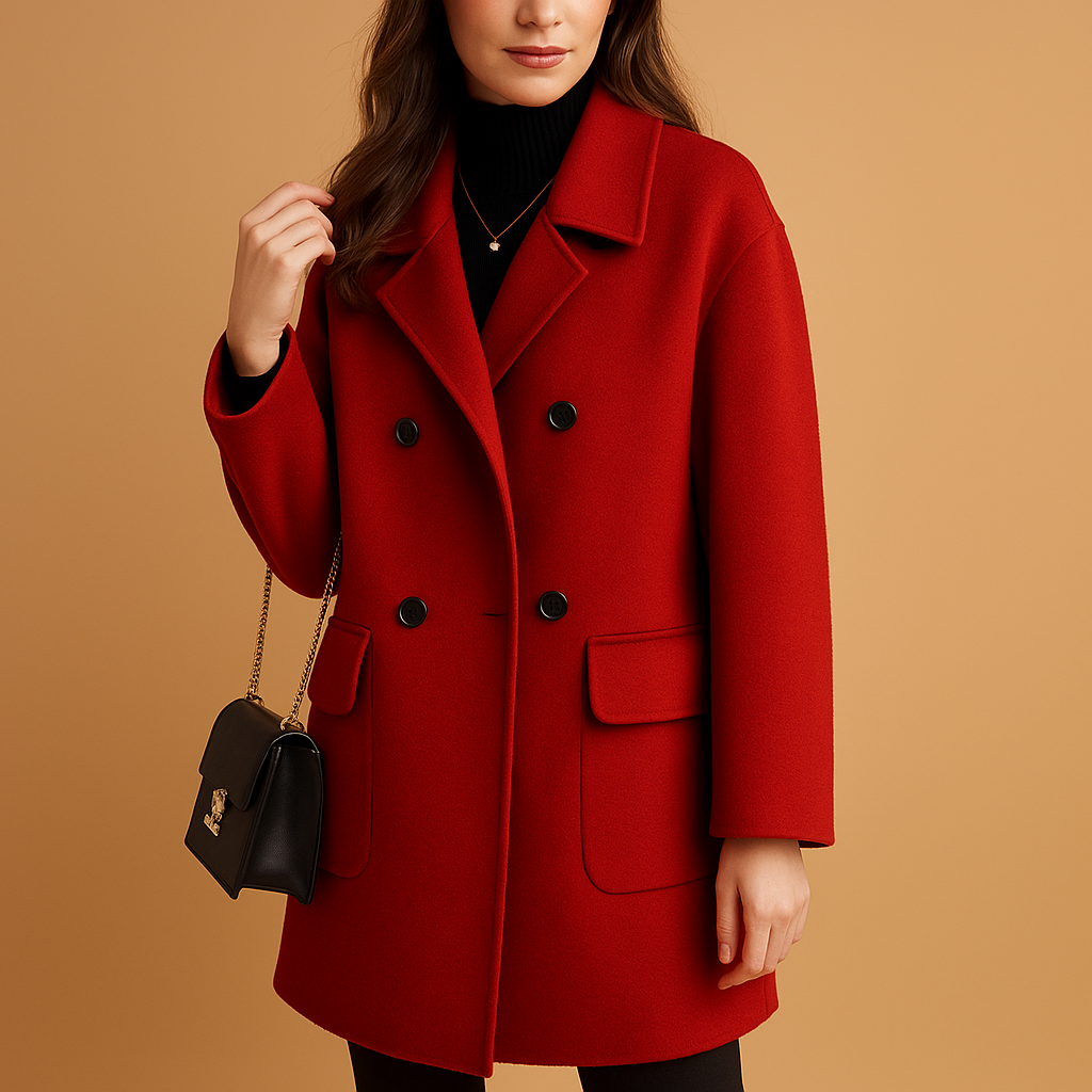 Long elegant coat for women with soft premium fabric and relaxed feminine fit, ideal for all seasons and refined everyday looks.