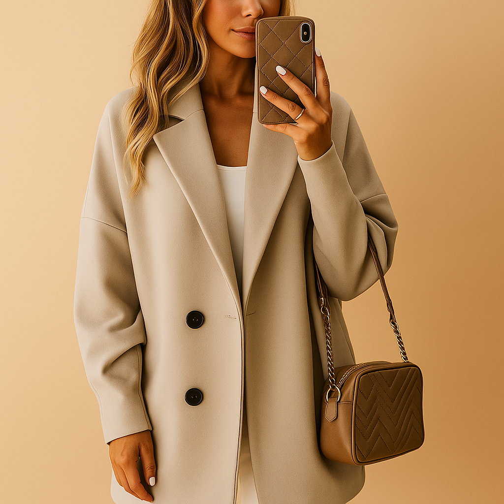 Long elegant coat for women with slim silhouette and single-breasted buttons, offering warmth and refined style for winter and formal occasions.