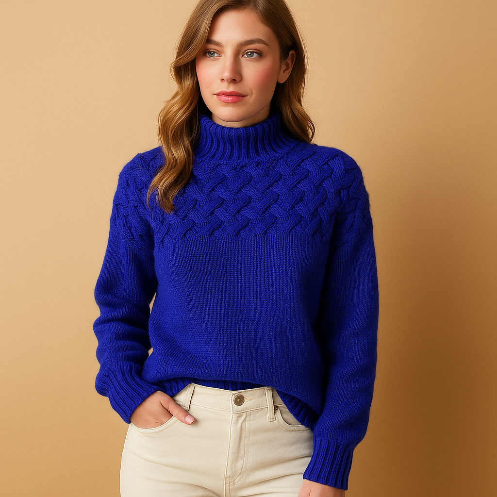 Women’s long knitted turtleneck sweater in pink, green, and blue with soft breathable fabric and extended silhouette, perfect for winter layering.