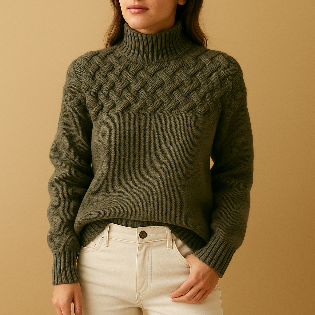 Women’s long knitted turtleneck sweater in pink, green, and blue with soft breathable fabric and extended silhouette, perfect for winter layering.