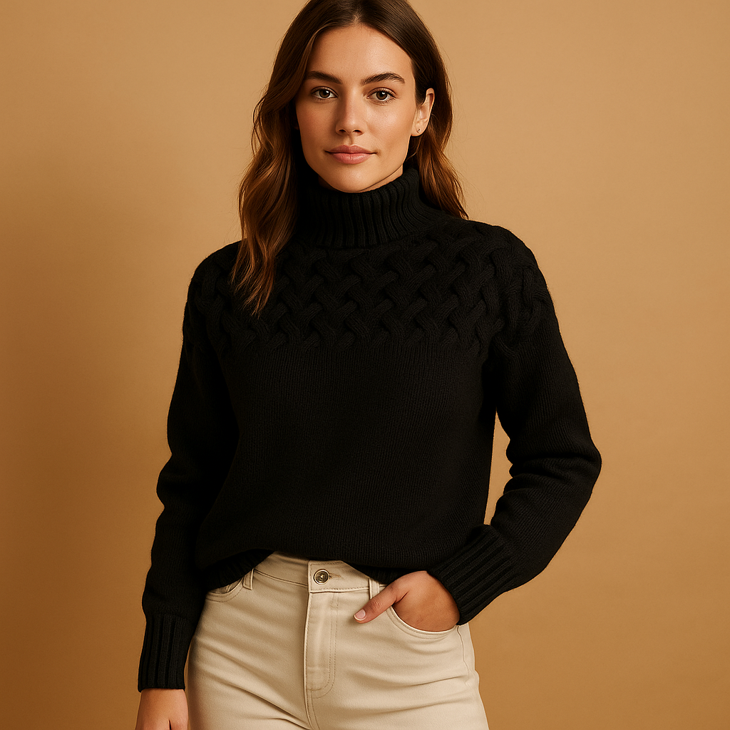 Women’s long knitted turtleneck sweater in pink, green, and blue with soft breathable fabric and extended silhouette, perfect for winter layering.