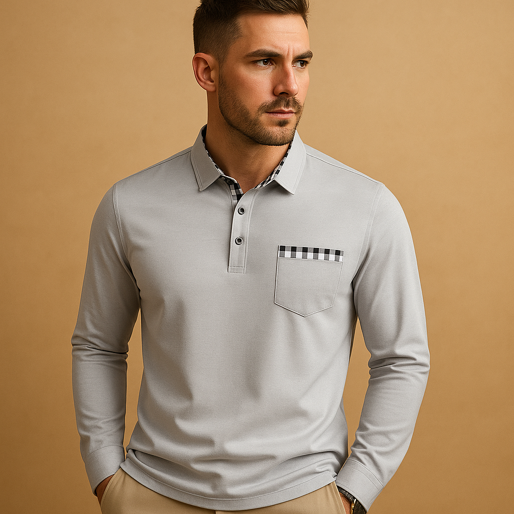Men’s long sleeve polo shirt Victor with classic collar and button closure. Comfortable fit, ideal for casual wear and business occasions.
