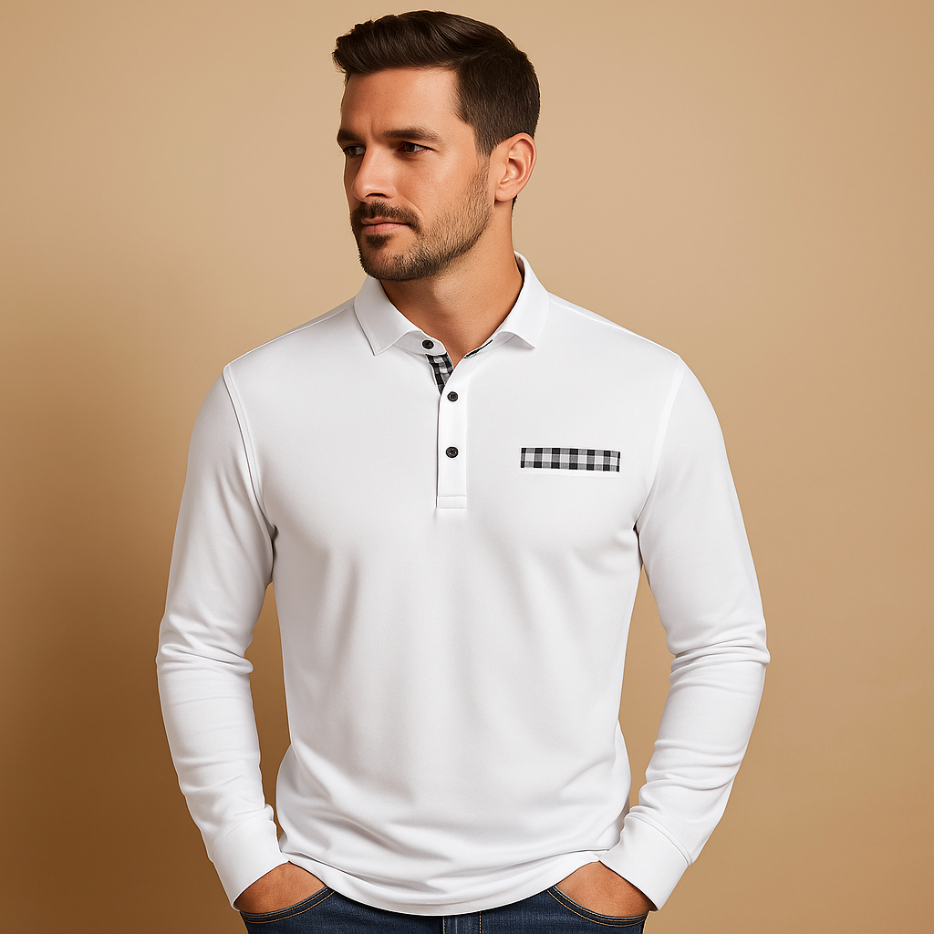 Men’s long sleeve polo shirt Victor with classic collar and button closure. Comfortable fit, ideal for casual wear and business occasions.