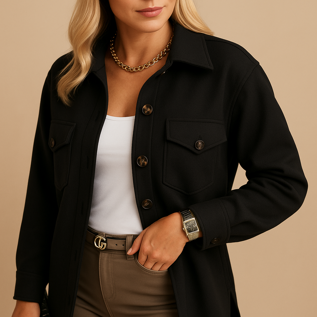 Long tailored winter coat for women with elegant fitted silhouette, perfect for formal events or everyday chic outfits.