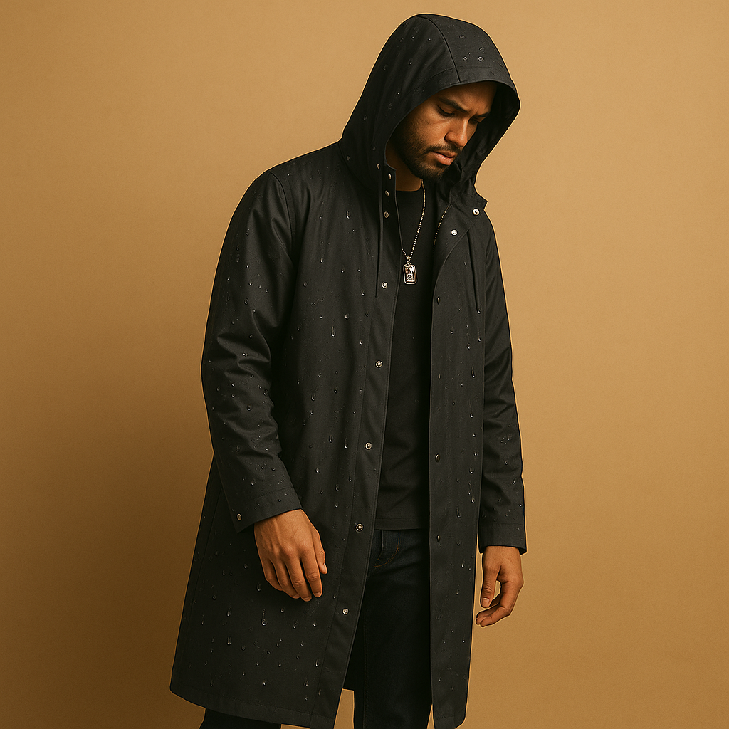 Men’s long waterproof raincoat made of EVA material, ideal for hiking, camping, and staying dry during rainy outdoor activities.