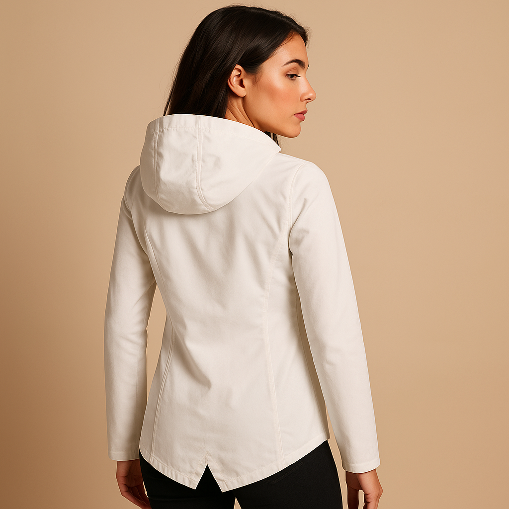 Women’s long waterproof raincoat with hood, breathable fabric, and stylish design. Ideal for commuting, walks, and everyday use on rainy days.