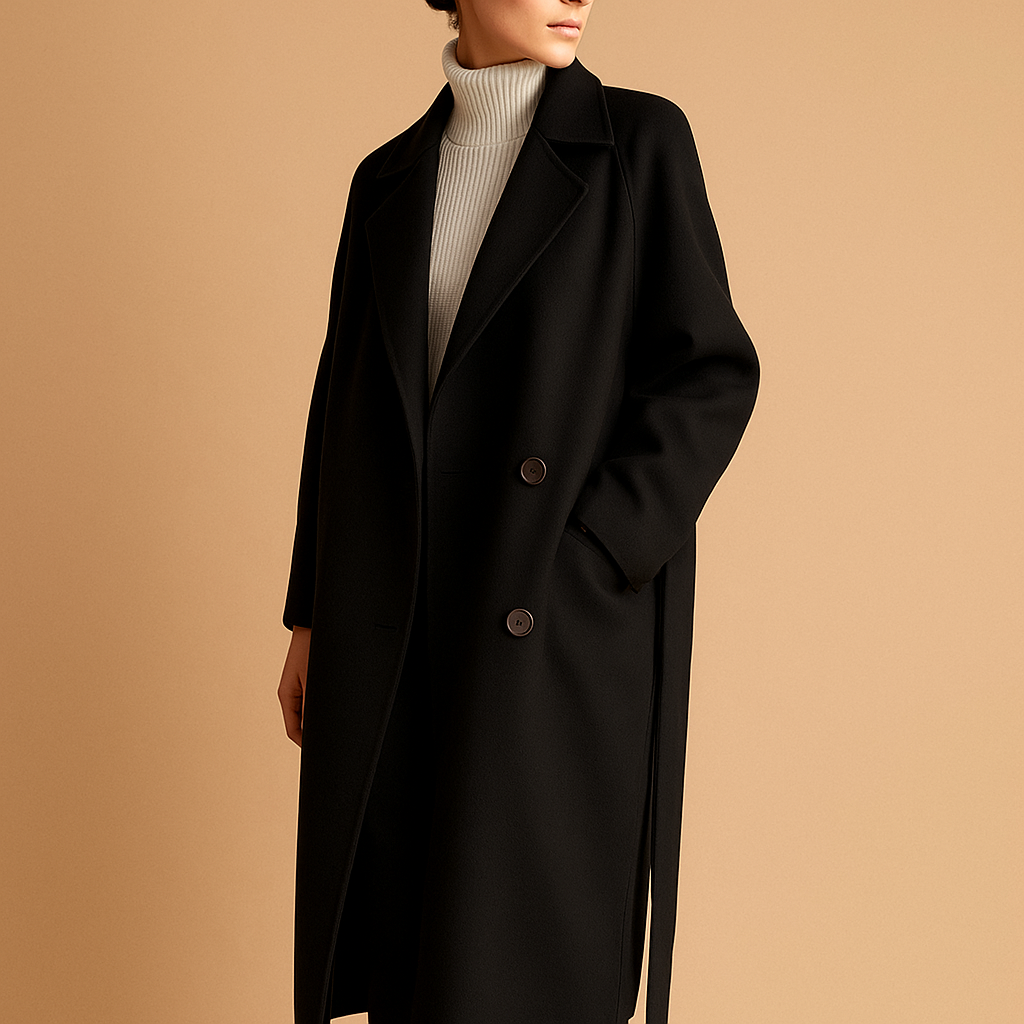 Long winter coat for women with a tailored fit and elegant silhouette, ideal for both casual and formal winter outfits.