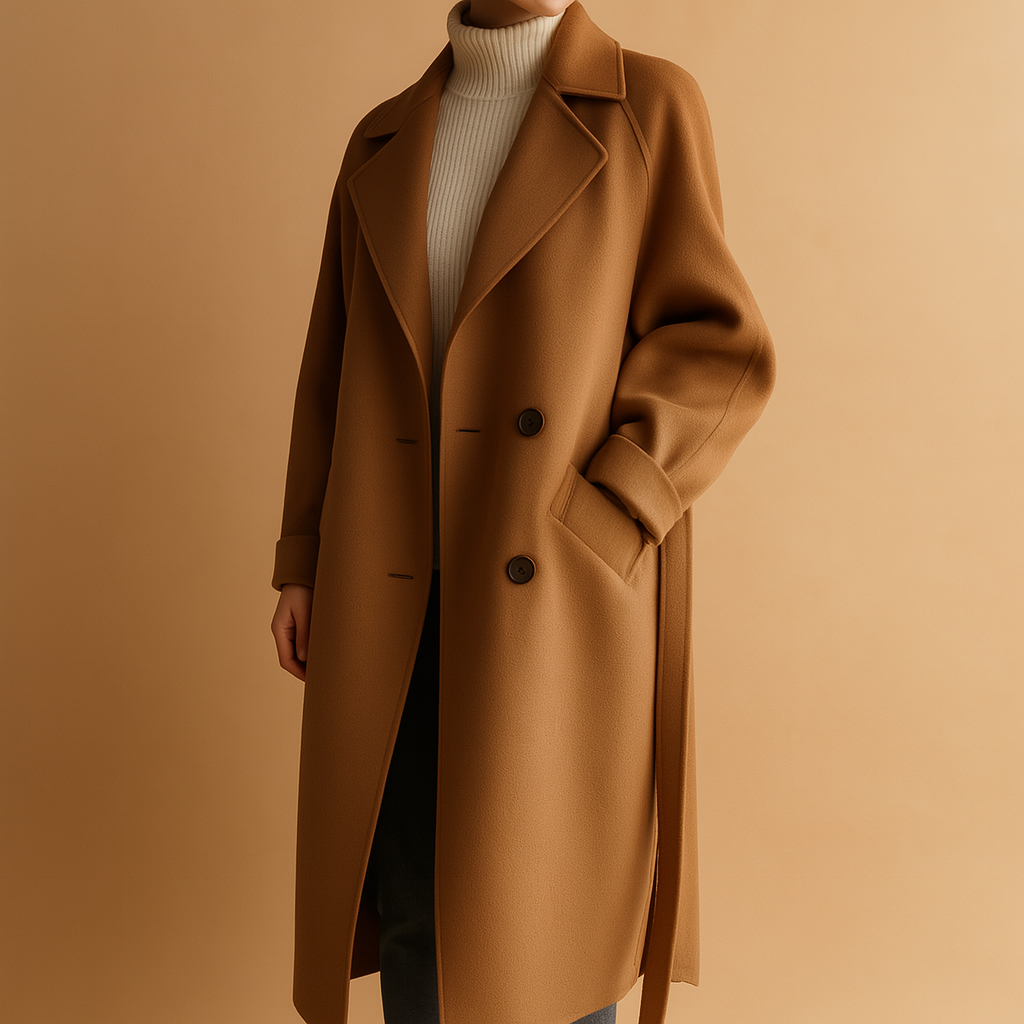 Long winter coat for women with a tailored fit and elegant silhouette, ideal for both casual and formal winter outfits.