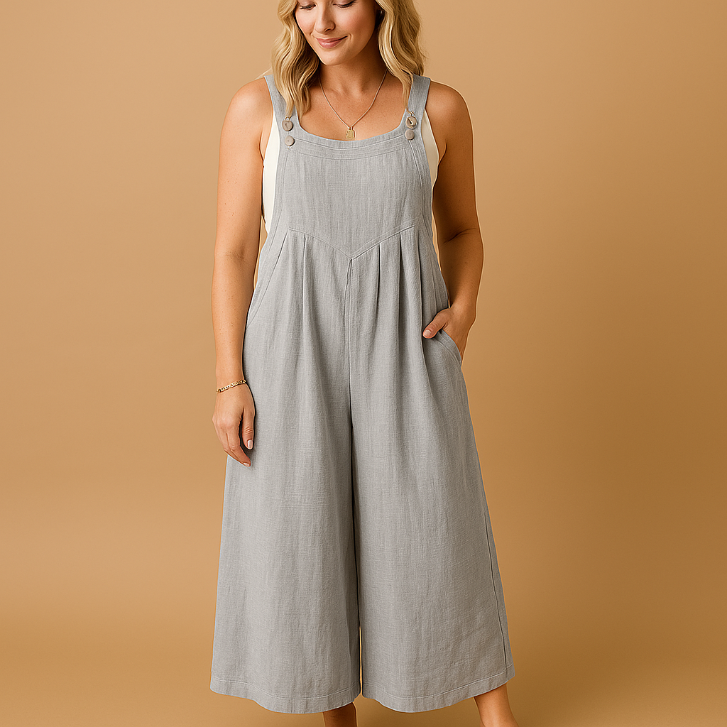 Loose cotton overall for women with adjustable straps and relaxed fit, perfect for summer outings, casual wear, and comfortable days at home.