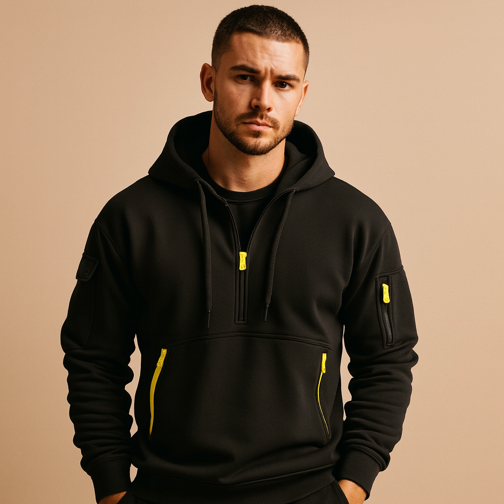Men’s modern hooded sweatshirt with a soft fabric, comfortable fit, and versatile color options, perfect for everyday casual and sporty wear.