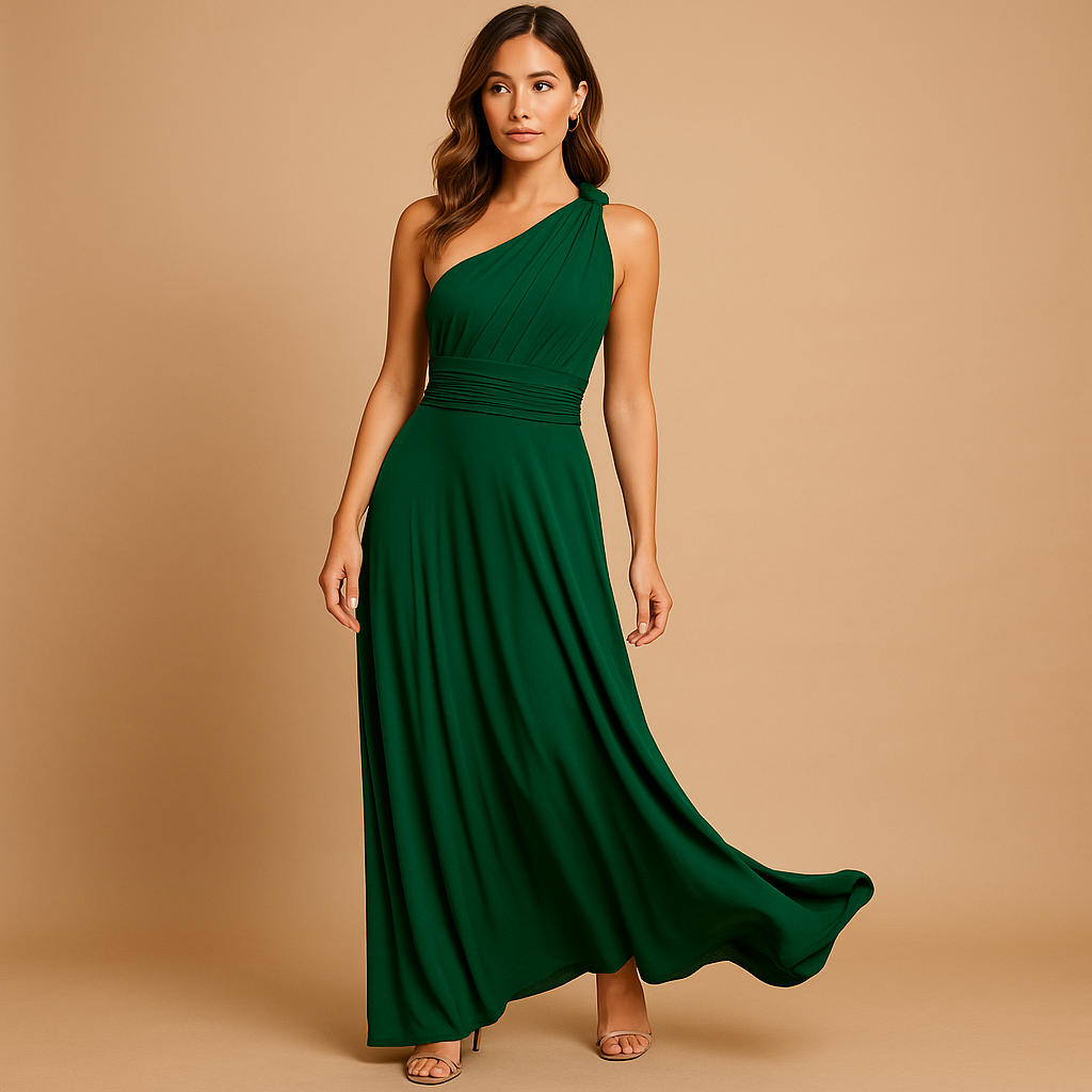 Women’s multiway wrap dress with versatile styling, soft breathable fabric, and flattering fit, available in wine red, black, green, khaki, navy blue, and pink.