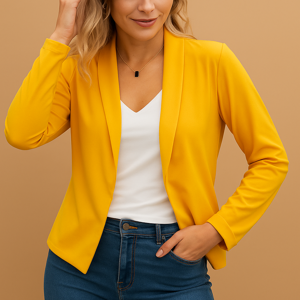 Women’s open-front tailored blazer in a flattering fit, ideal for work, daily outfits and elegant evening looks.
