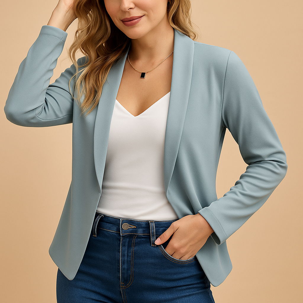 Women’s open-front tailored blazer in a flattering fit, ideal for work, daily outfits and elegant evening looks.