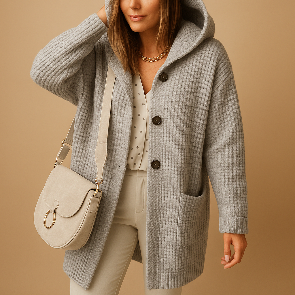 Women’s open knitted cardigan with relaxed fit, available in multiple colors, perfect for layering in autumn, winter, or cozy indoor moments.