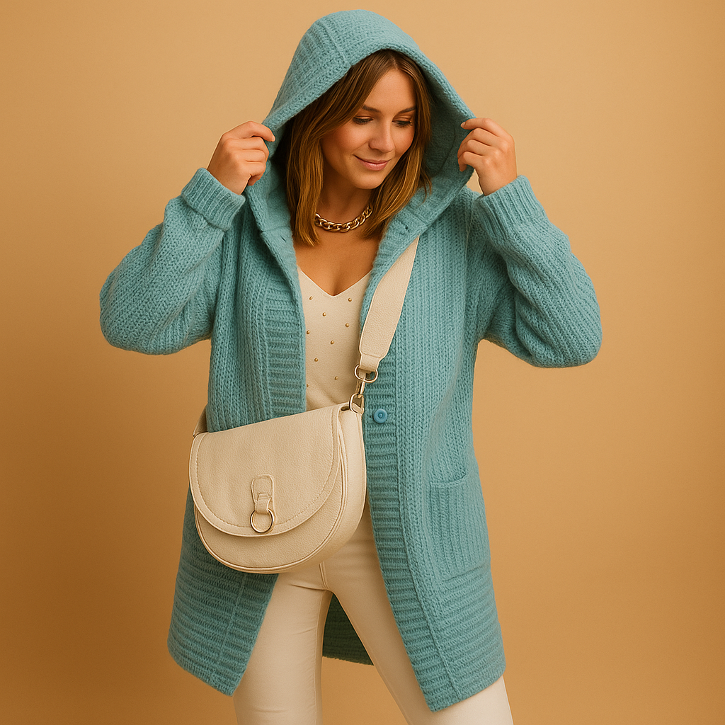 Women’s open knitted cardigan with relaxed fit, available in multiple colors, perfect for layering in autumn, winter, or cozy indoor moments.
