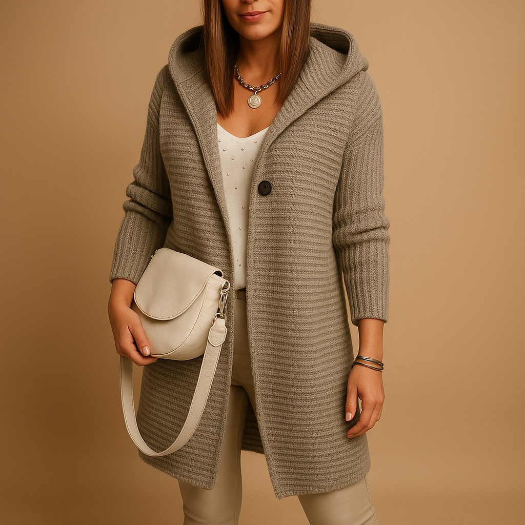 Women’s open knitted cardigan with relaxed fit, available in multiple colors, perfect for layering in autumn, winter, or cozy indoor moments.