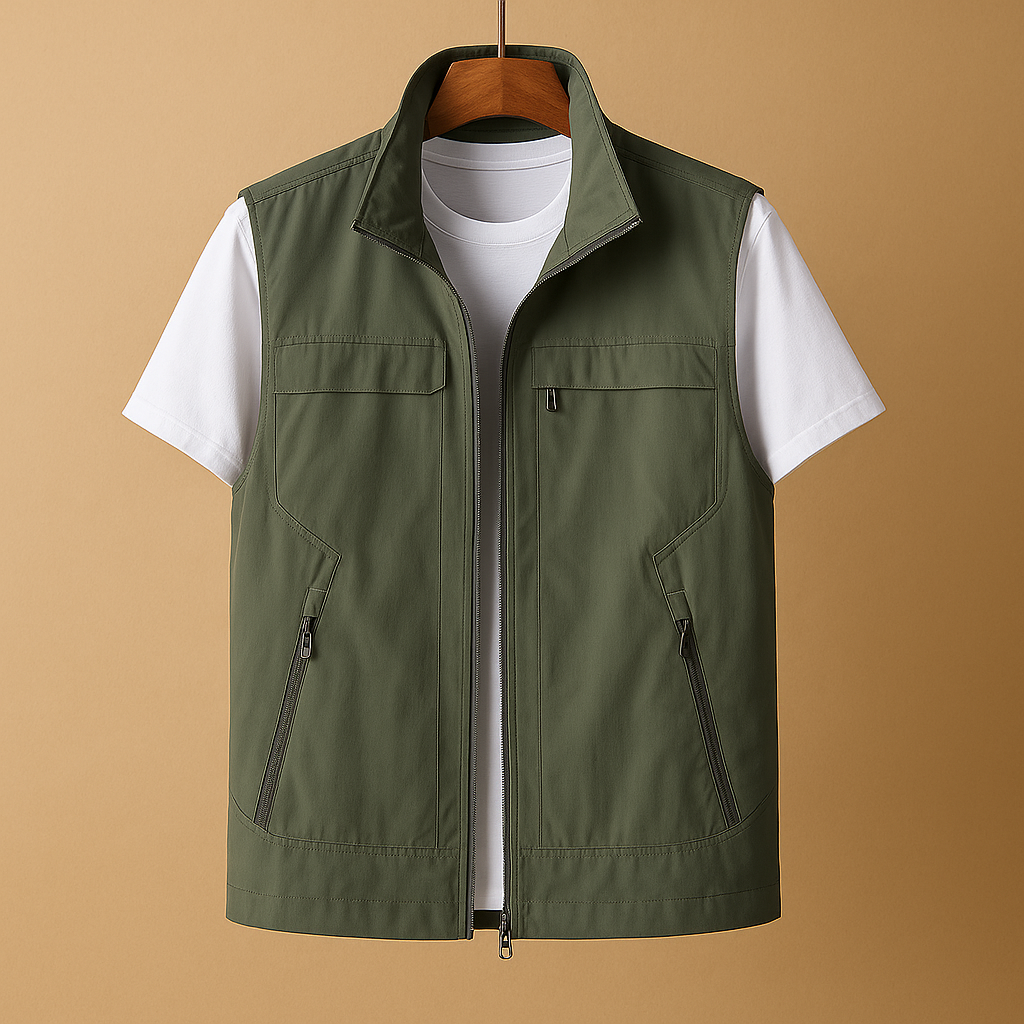 Men’s lightweight outdoor cardigan Brandon with breathable mesh, quick-dry fabric, short sleeves, and pockets. Perfect for hiking, fishing, and camping.