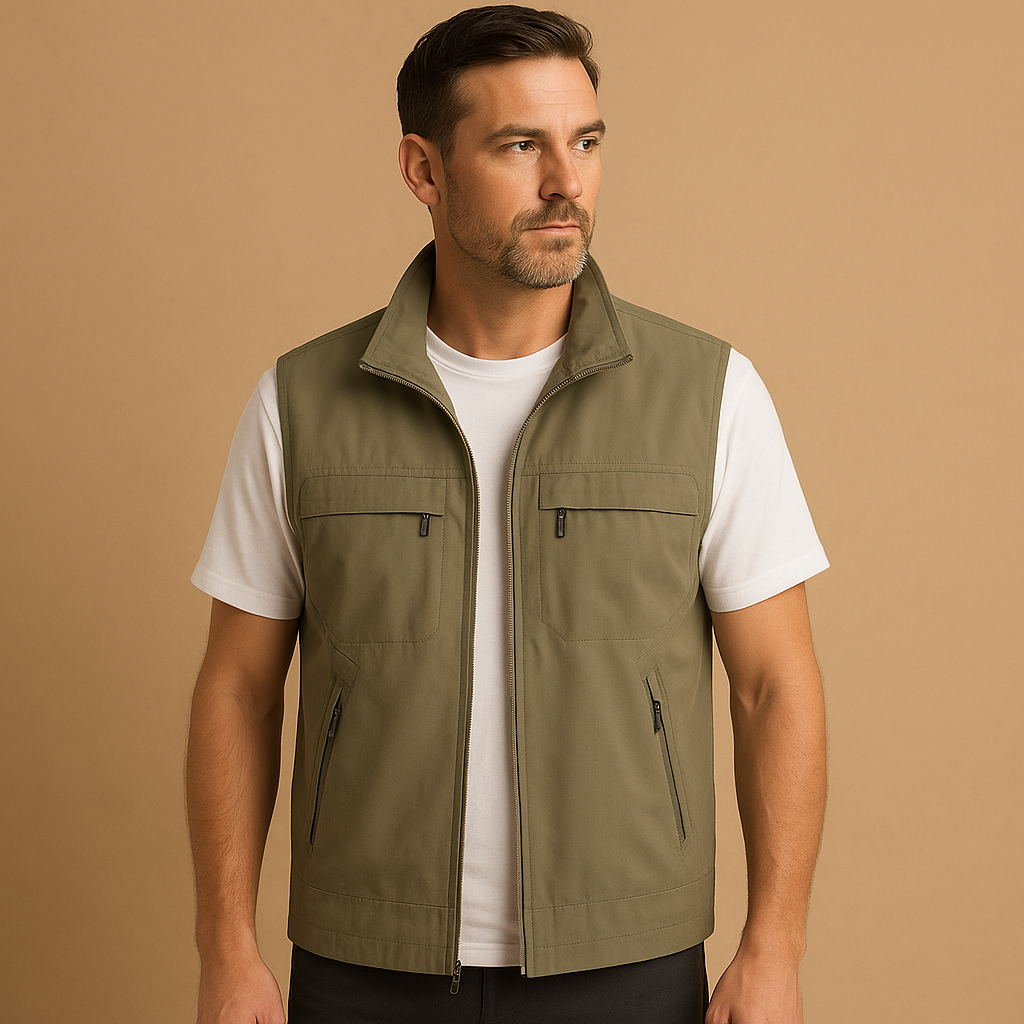 Men’s lightweight outdoor cardigan Brandon with breathable mesh, quick-dry fabric, short sleeves, and pockets. Perfect for hiking, fishing, and camping.