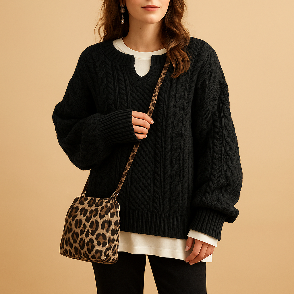 Women’s oversized chunky knit sweater with dropped shoulders, long sleeves, and soft breathable fabric. Perfect for winter layering and casual outfits.