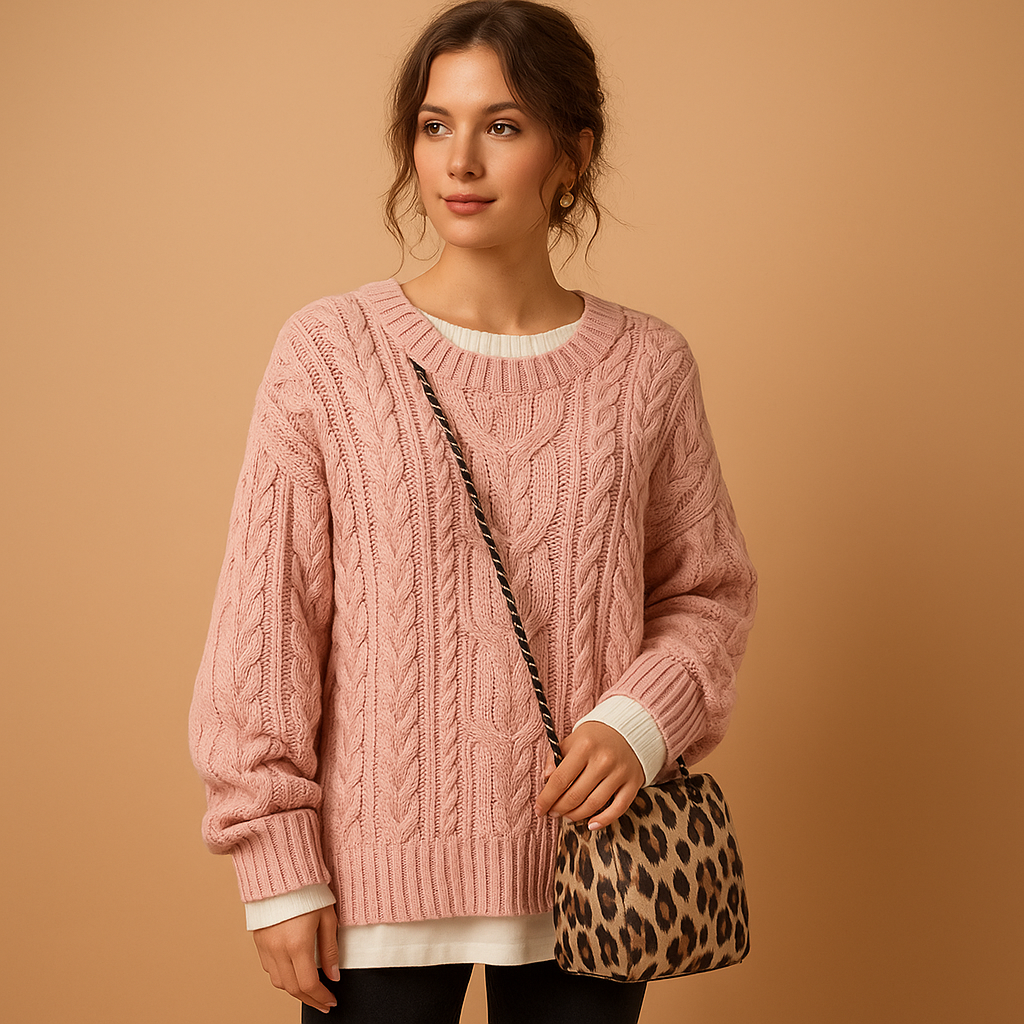 Women’s oversized chunky knit sweater with dropped shoulders, long sleeves, and soft breathable fabric. Perfect for winter layering and casual outfits.