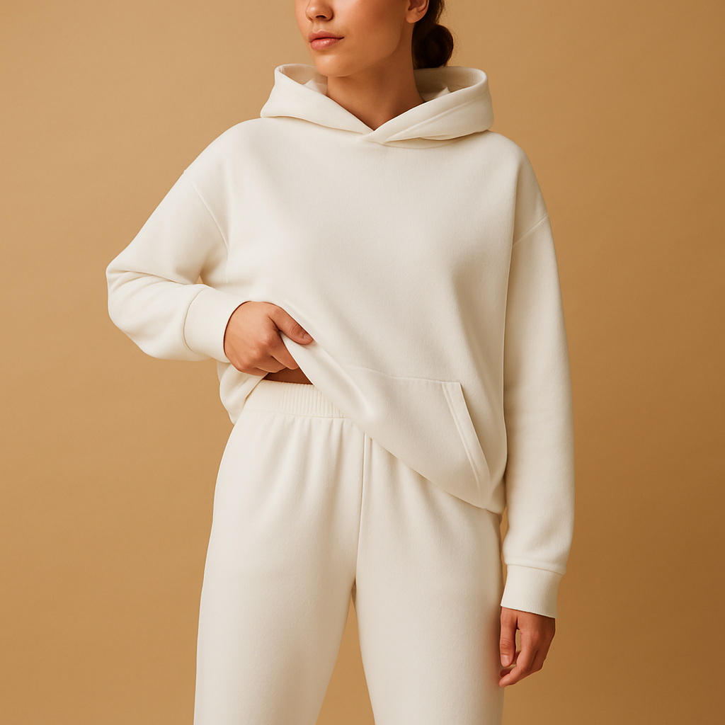 Women’s oversized hoodie and jogger loungewear set in soft fabric, perfect for lounging, casual wear, or cozy evenings at home.