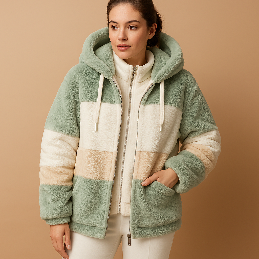 Women’s oversized vintage knitted jacket with relaxed silhouette, side pockets, and soft fabric. Available in six retro-inspired colors for cozy winter wear.