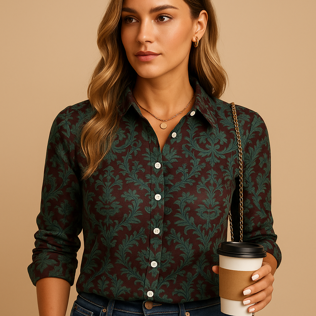 Stylish patterned statement blouse for women with a bold design and flattering fit, perfect for daily wear or festive occasions.