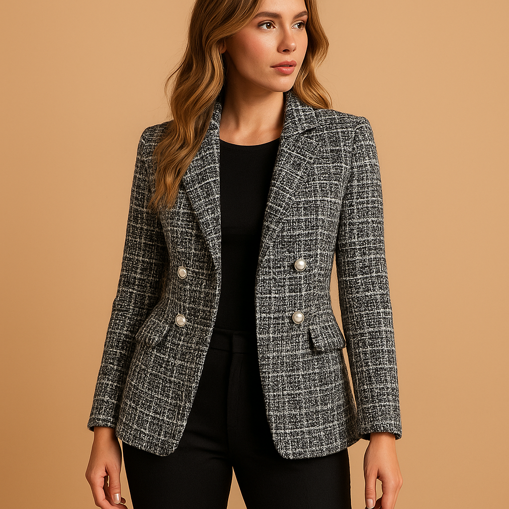 Women’s plaid tailored blazer with a flattering fit and luxury fabric blend, ideal for work, formal outfits and casual chic looks.