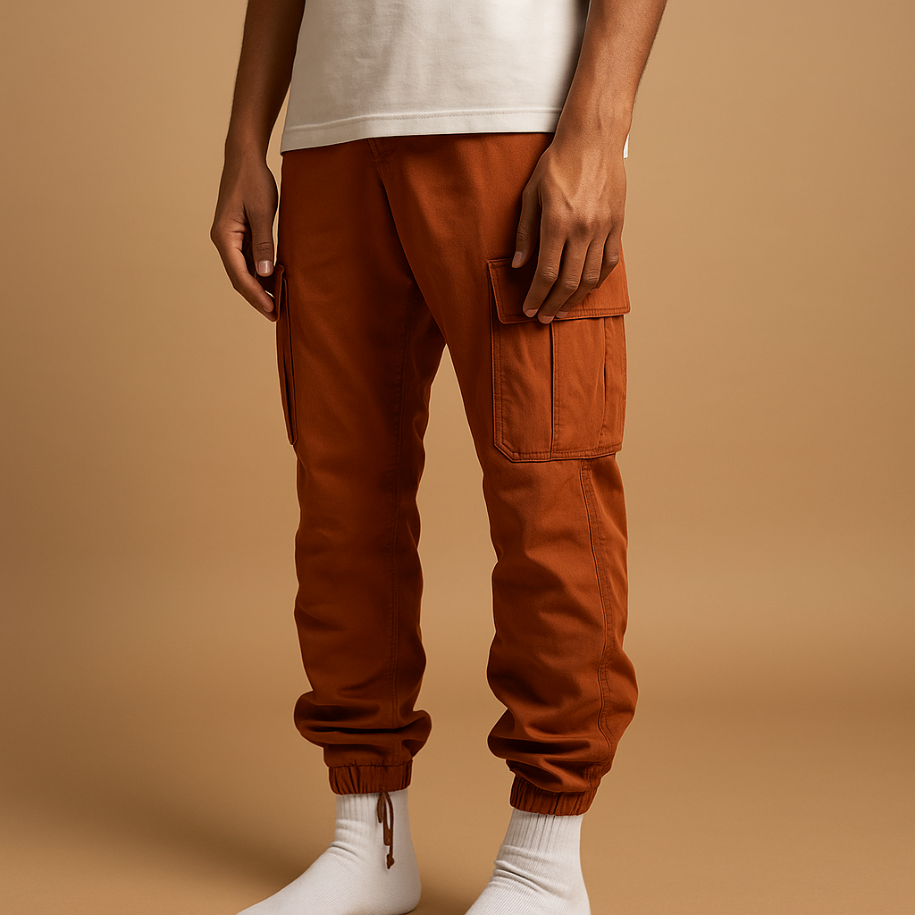 Men’s practical cargo pants with regular fit and multiple cargo pockets, made from a cotton blend for durability, comfort, and everyday style.