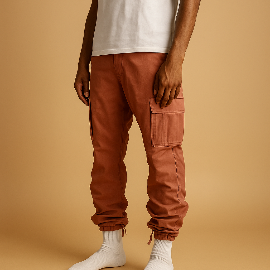 Men’s practical cargo pants with regular fit and multiple cargo pockets, made from a cotton blend for durability, comfort, and everyday style.
