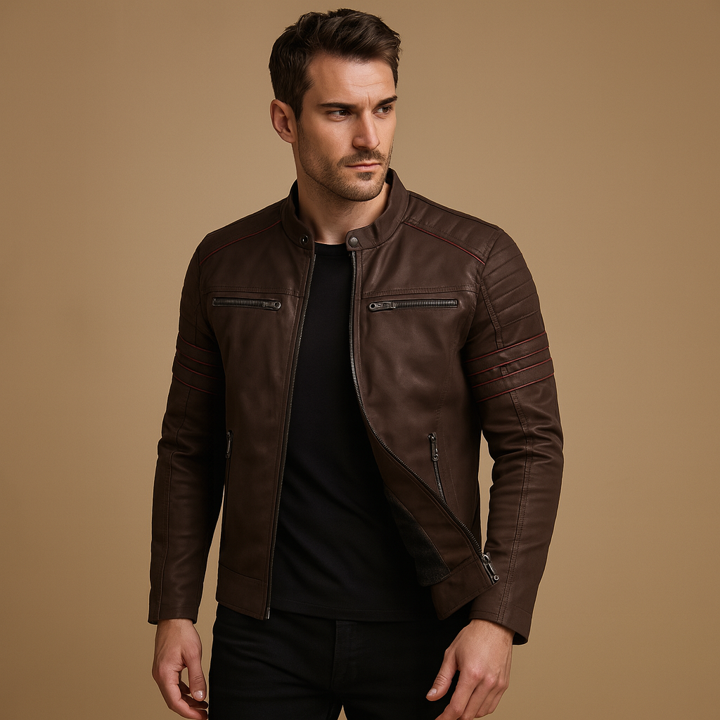 Men’s premium biker jacket with durable weather-resistant material and timeless design, ideal for rides and casual wear.
