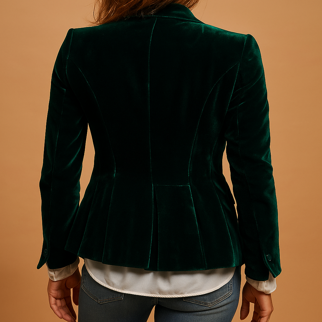 Women’s retro slim-fit blazer with tailored silhouette, lapel collar and functional pockets, ideal for office wear and stylish casual outfits.