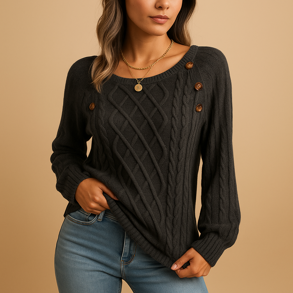 Women’s ribbed knit sweater with soft stretchy fit, long sleeves, and neutral tones, perfect for autumn, winter, and layering outfits.
