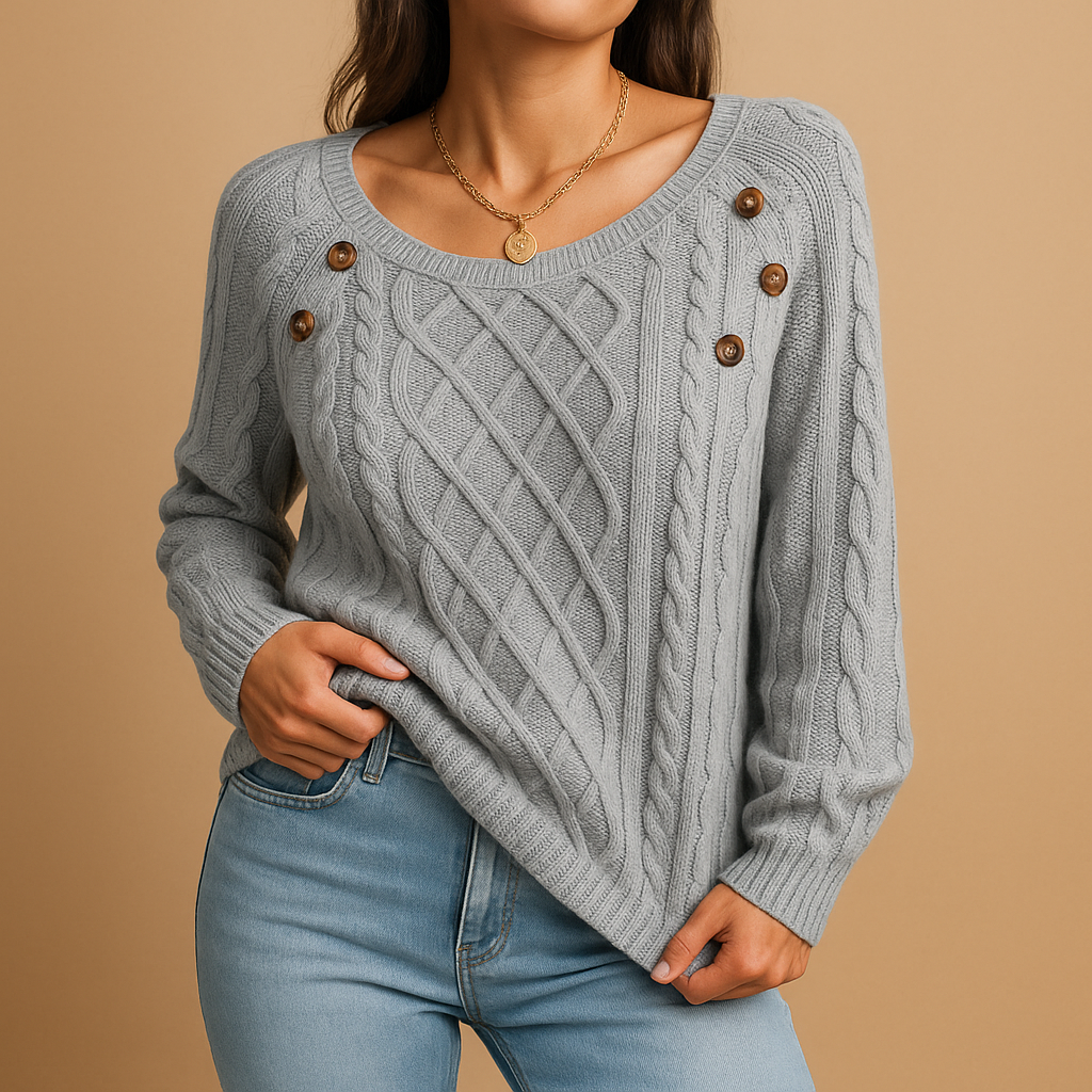 Women’s ribbed knit sweater with soft stretchy fit, long sleeves, and neutral tones, perfect for autumn, winter, and layering outfits.