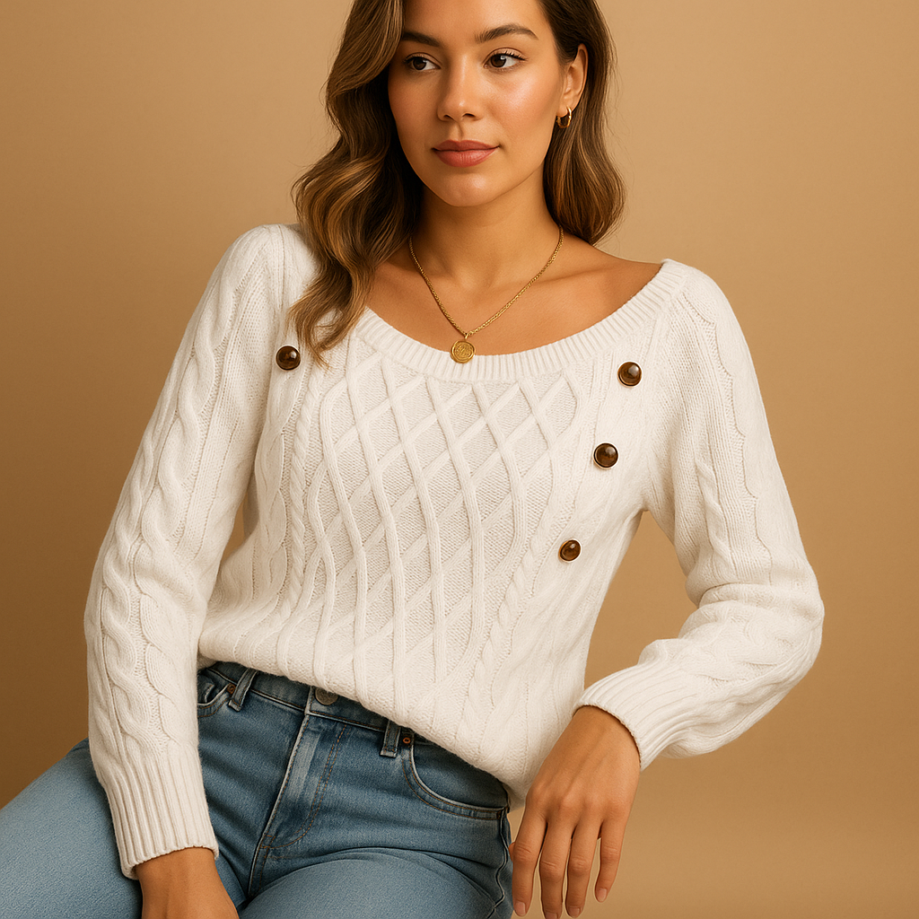 Women’s ribbed knit sweater with soft stretchy fit, long sleeves, and neutral tones, perfect for autumn, winter, and layering outfits.