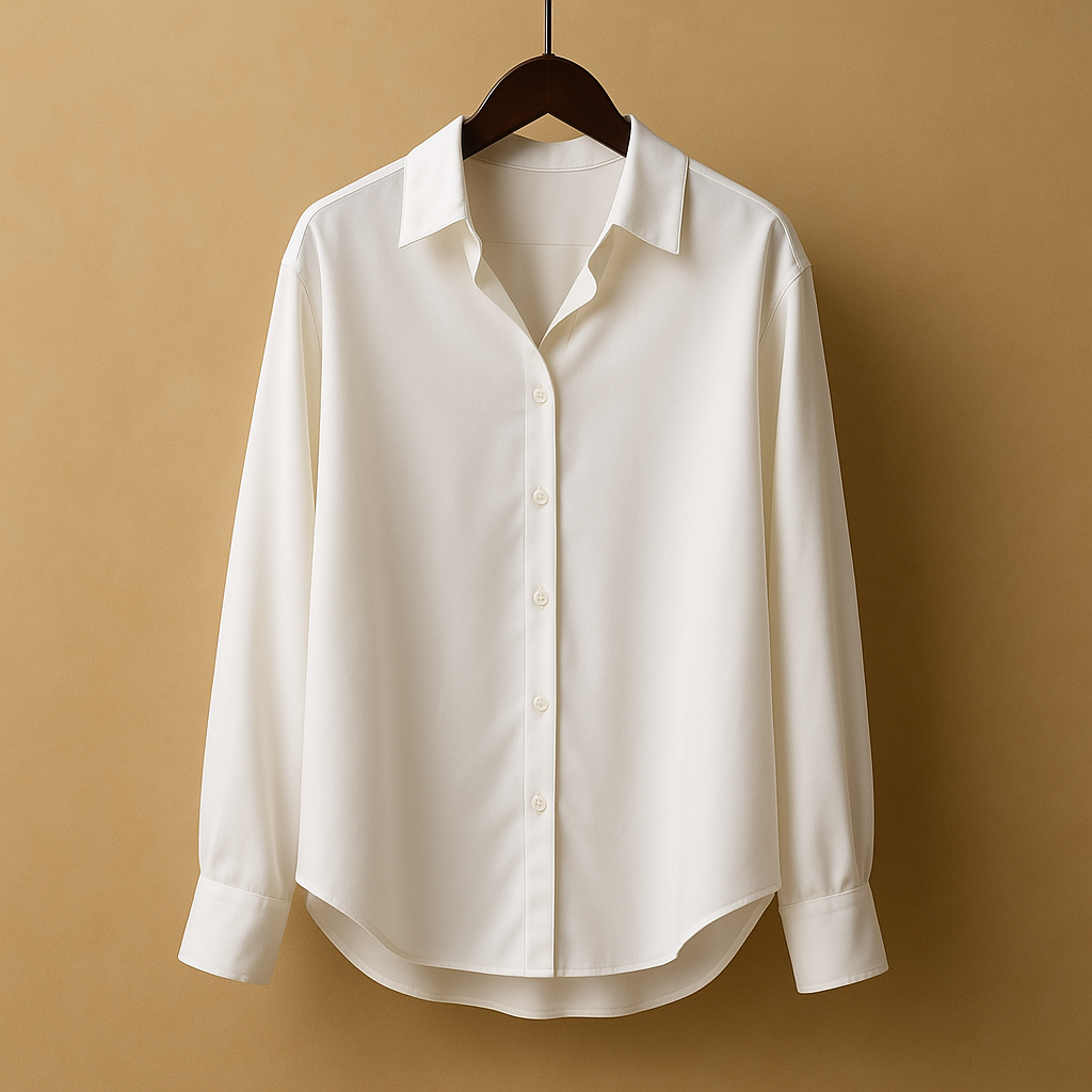 Elegant satin blouse for women with glossy finish, folded collar, and button closure, perfect for work, casual, or formal wear.