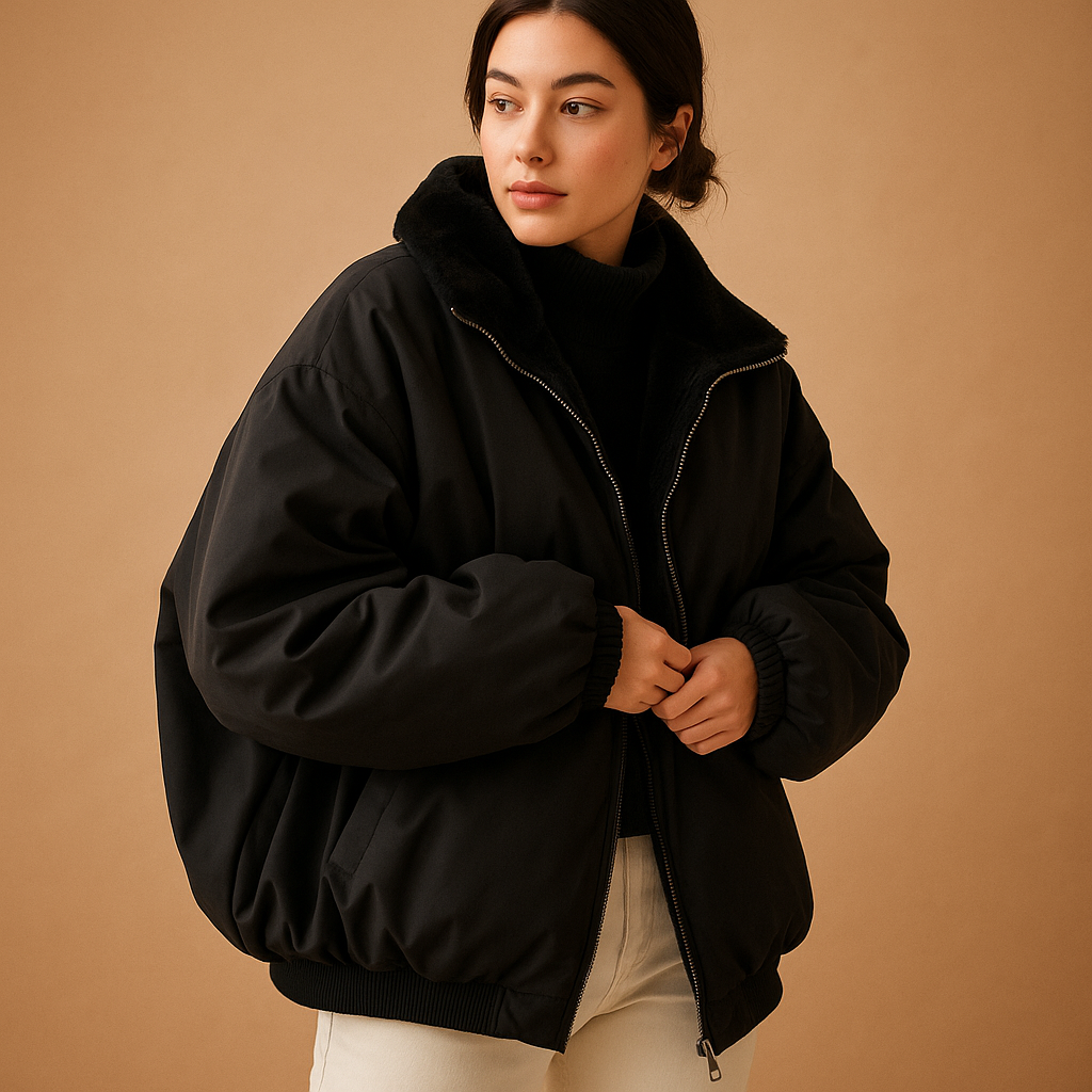 Women’s short winter coat with hood, soft lining, and modern fit. Stylish and warm, ideal for everyday wear and winter city outings.