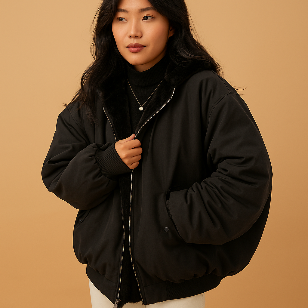 Women’s short winter coat with hood, soft lining, and modern fit. Stylish and warm, ideal for everyday wear and winter city outings.