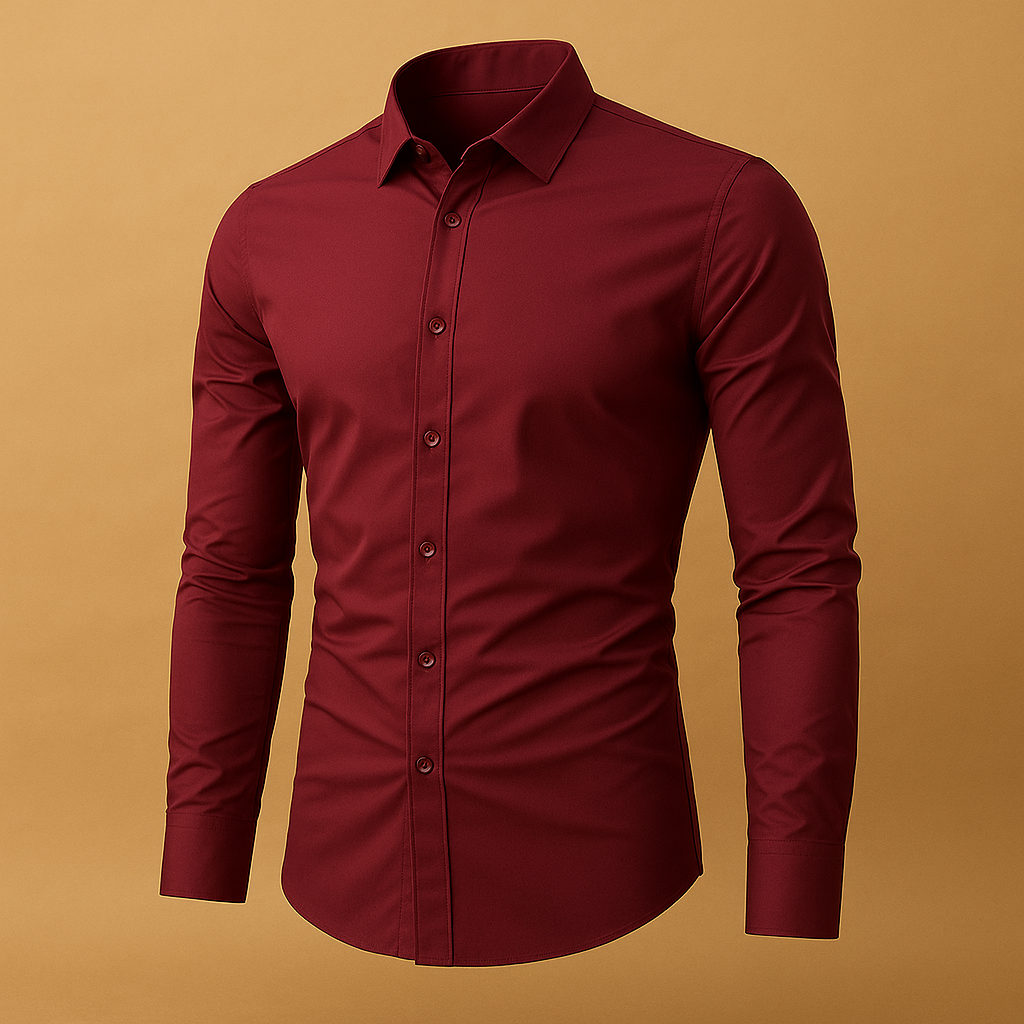 Men’s slim fit dress shirt in breathable cotton with classic turndown collar, perfect for office days and stylish casual outfits.